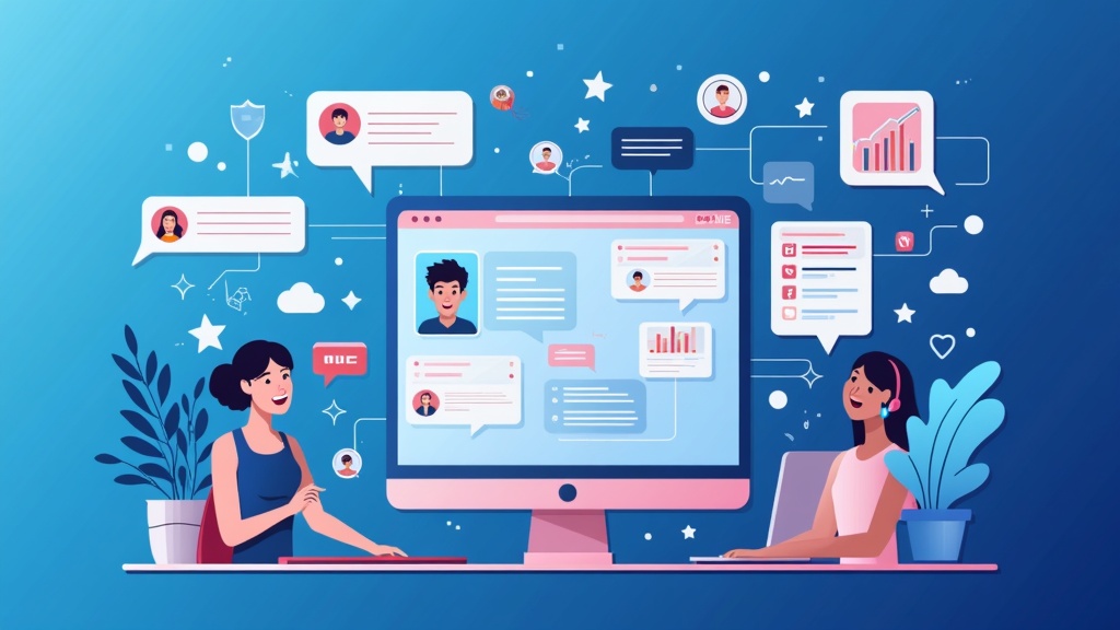 Visualization of an online community, showing chat, forums, live support, and networking tools